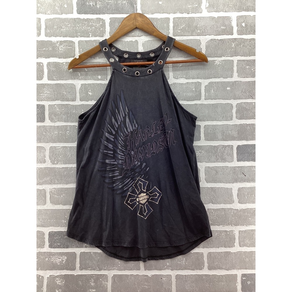 Harley-Davidson Womens Grommet Halter Tank Top Black Wing Graphic Size M